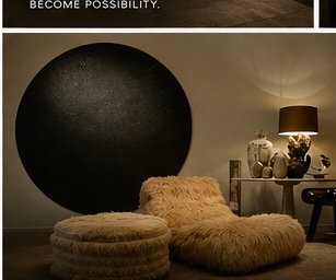 Moody lounge with sculptural black moon